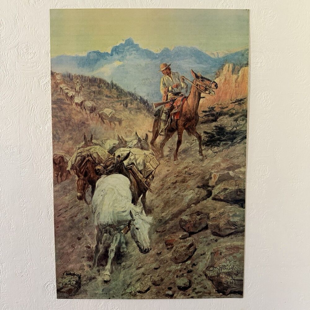 CM Russell Art Print The Bell Mare Mules Western Vintage 50s Rare 30x20”